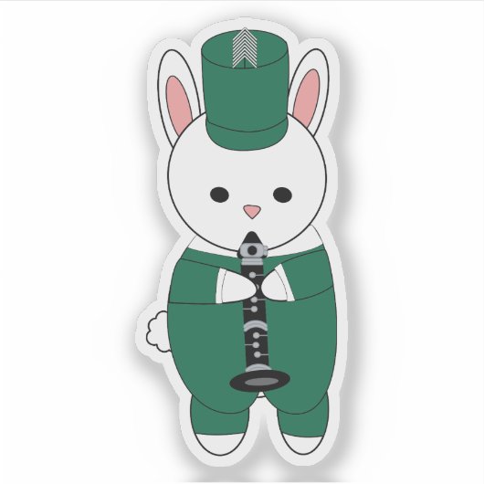 Klarinet Bunny Konijn Marching Band Groen Wit Sticker (Voorkant)