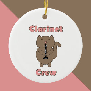 Klarinet Crew Cat Schattige Bruin Roze Keramisch Ornament
