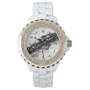 Klarinet, foto van dichtbij van een muziekinstrume horloge
