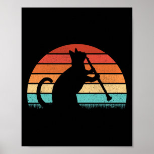 Klarinet kat speler - Retro klarinettist muziek li Poster