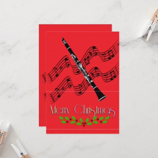 Klarinet Kerstmis Hulst Kaart (Voorkant / Achterkant in situ)