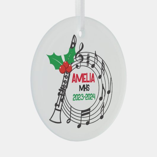 Klarinet Marching Band Kerst Ornament (Voorkant Rechts)