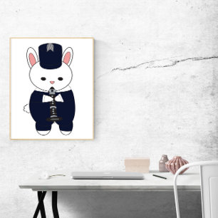 Klarinet Marching Band Konijn Bunny Navy Blauw Poster