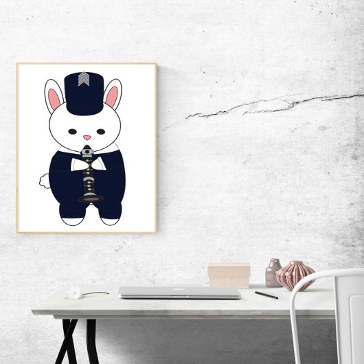 Klarinet Marching Band Konijn Bunny Navy Blauw Poster