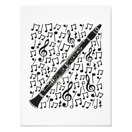 Klarinet Musical Notes Woodwind Muziekdocent Foto Afdruk (Voorkant)