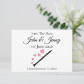 Klarinet Muzikant bruiloft Save the Date (Staand voorkant)