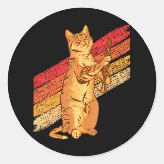 Klarinet speler Kat Klassieke Muziek Muzikant Kat Ronde Sticker