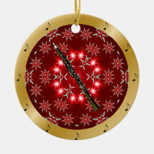 Klarinet ~ Zilver ~ Rood ~ Goud ~ Kerst ~ Keramisch Ornament
