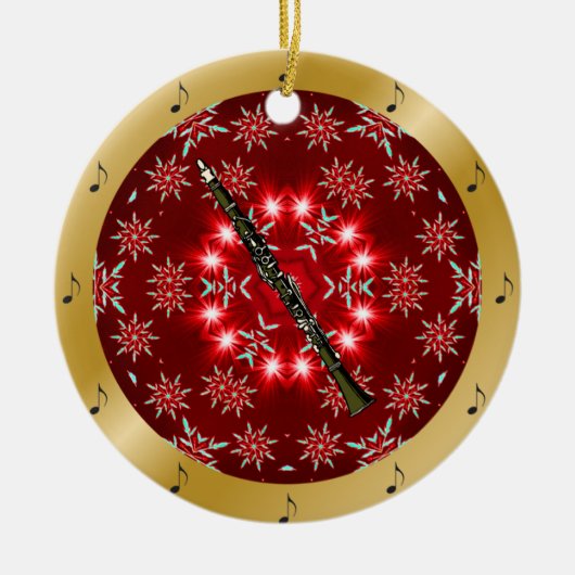 Klarinet ~ Zilver ~ Rood ~ Goud ~ Kerst ~ Keramisch Ornament (Voorkant)