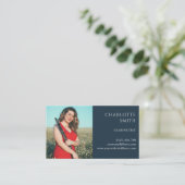 Klarinettist 2 foto marineblauw modern visitekaartje (Staand voorkant)