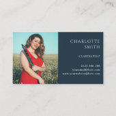 Klarinettist 2 foto marineblauw modern visitekaartje (Voorkant)