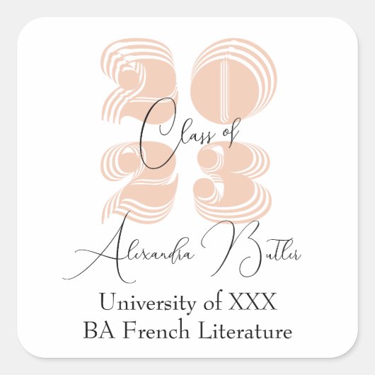 Klas 2023 Perzik Bedankje Afstudeergeschenk Vierkante Sticker (Voorkant)