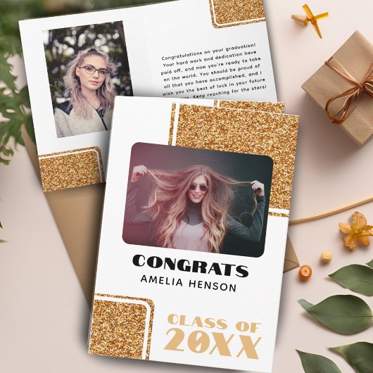 Klas 2024 Gefeliciteerd Afgestudeerd Goud Glitter  Kaart