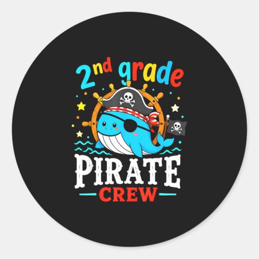 klas 2 piraat bemanning walvis leraar student ronde sticker (Voorkant)
