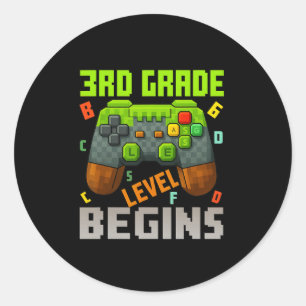 Klas 3 begint – Gamer Ck naar school T-shirt Ronde Sticker