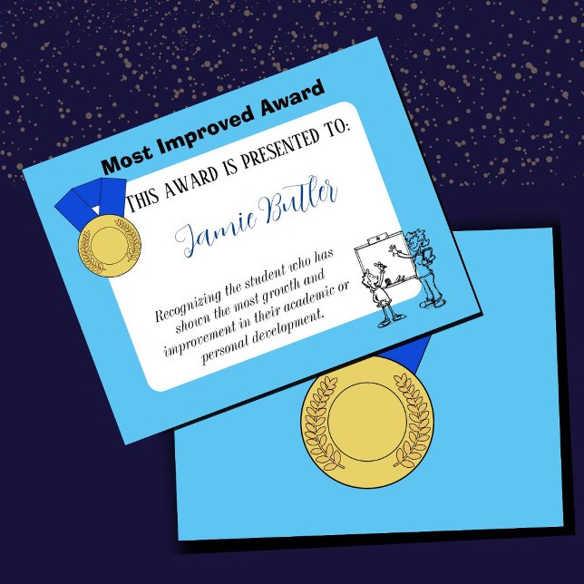 Klas award schoolcertificaat, klaslokaal leraar (Most Improved Certificate)