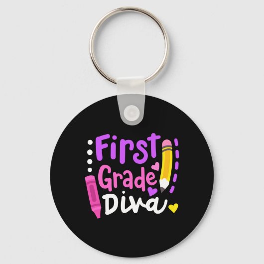 Klas Diva Grappig Terug naar School 1ste Sleutelhanger (Voorkant)