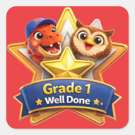 Klas één goed gedaan met de uil en de prestatie va vierkante sticker