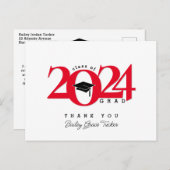 Klas Jaar Afstudeerder Tassel Rood Afstuderen Dank Briefkaart (Voorkant / Achterkant)