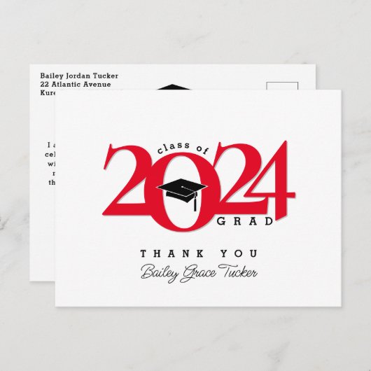 Klas Jaar Afstudeerder Tassel Rood Afstuderen Dank Briefkaart (Voorkant / Achterkant)
