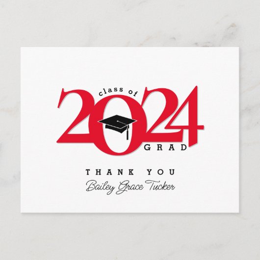 Klas Jaar Afstudeerder Tassel Rood Afstuderen Dank Briefkaart (Voorkant)