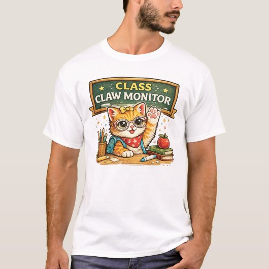 Klas Klauw Monitor Kat Ontwerp T-shirt (Voorkant)