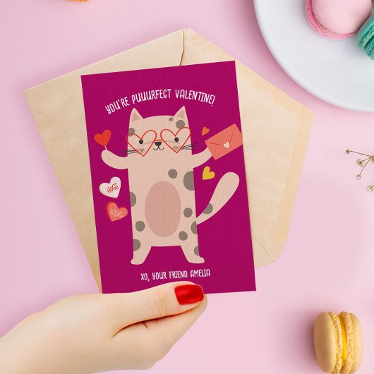 Klas Valentijnskaart Cute Kat Notitiekaartje