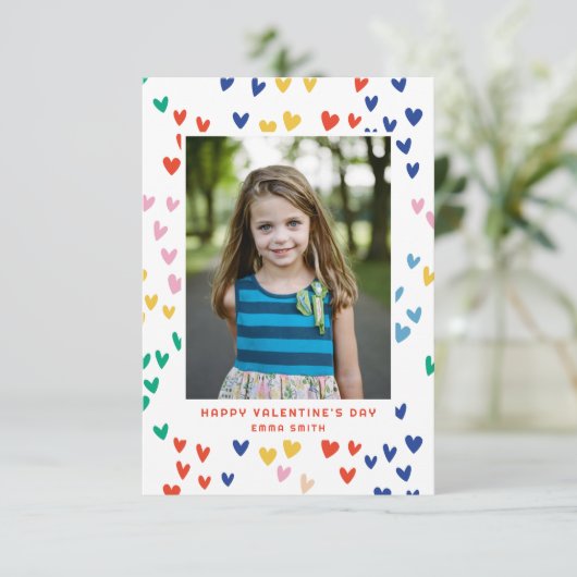 Klas Valentijnskaart met regenboog harten foto Bedankkaart (Staand voorkant)