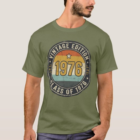 Klas van 1976 Retro Zonsondergang Strepen Vervuild T-shirt (Voorkant)
