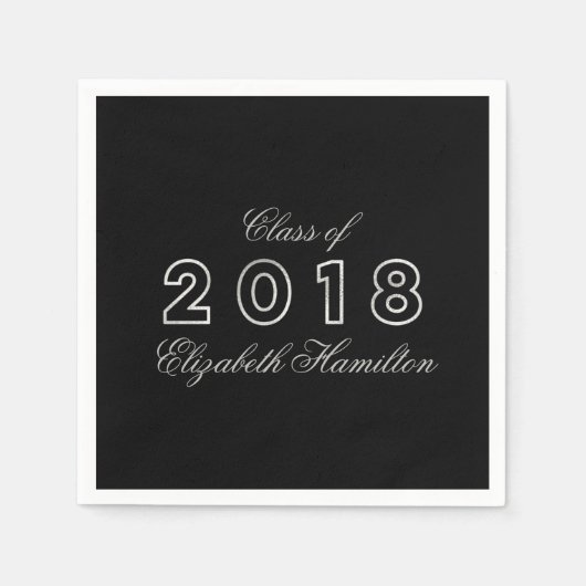 Klas van 2018 Zilver & Zwart Elegante Afstuderen Servetten (Voorkant)