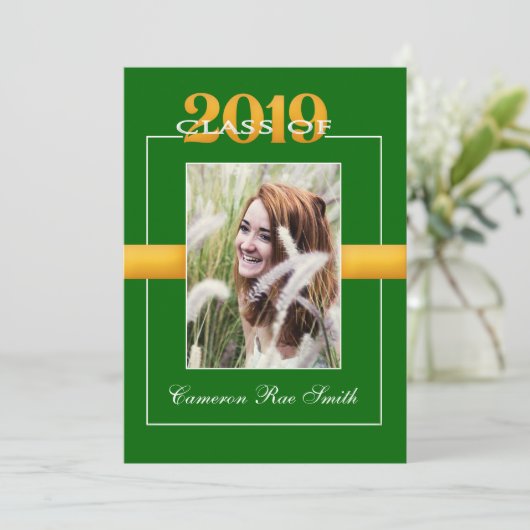 Klas van 2019 Groene en Gele Afstudeerfeest Kaart (Staand voorkant)