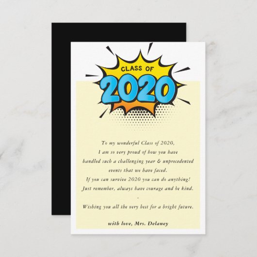 KLAS VAN 2020 klas leraar aan student notitie stri Bedankkaart (Voorkant / Achterkant)