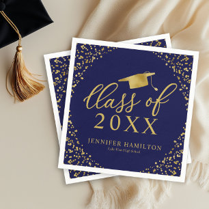 Klas van 2021 Elegante Goud Blauwe Afstudeerfeest Servet
