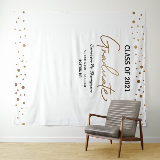Klas van 2021 Gouden confetti achtergrond graduati Wandkleed (In Situ (horizontaal))