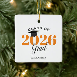 Klas van 2022 afgestudeerd modern oranje en zwart keramisch ornament
