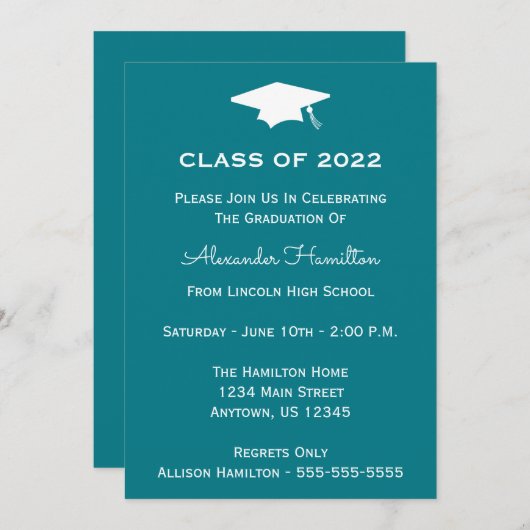 Klas van 2022 Afstudeeruitnodiging (Turquoise) Kaart (Voorkant / Achterkant)