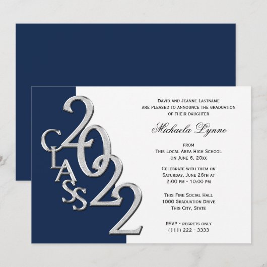 Klas van 2022 Grad Zilver met Kleuroptie Uitnodig Kaart (Voorkant / Achterkant)