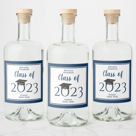 Klas van 2023 Elegante Navy Blue Afstudeerfeest Likeurfles Etiket (Flessen)