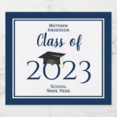 Klas van 2023 Elegante Navy Blue Afstudeerfeest Likeurfles Etiket (Enkel label)