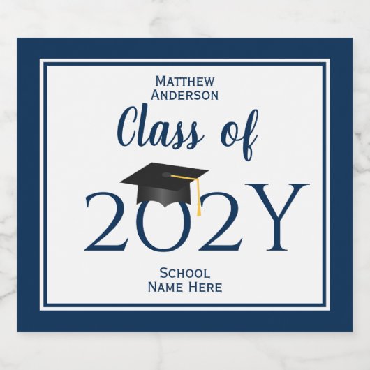 Klas van 2023 Elegante Navy Blue Afstudeerfeest Likeurfles Etiket (Enkel label)