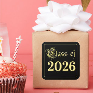 Klas van 2023 Zwart en Goud Afstuderen Vierkante Sticker