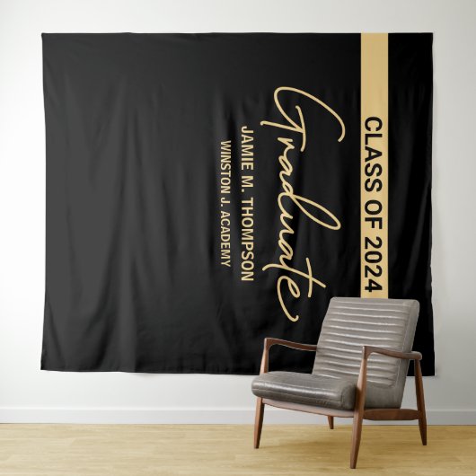 Klas van 2024 Black Gold Naam Afstudeerbackdrop Wandkleed (In Situ (horizontaal))