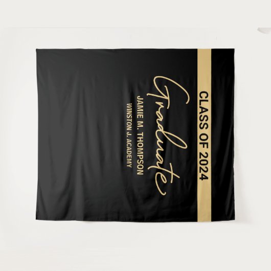Klas van 2024 Black Gold Naam Afstudeerbackdrop Wandkleed (Voorkant (horizontaal))