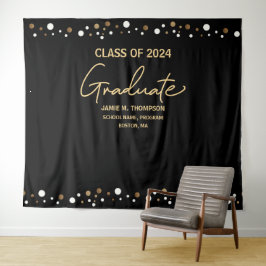 Klas van 2024 Goud Zwarte achtergrond afstuderen Wandkleed