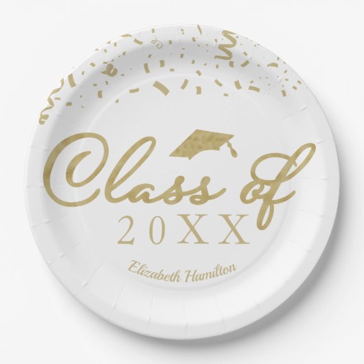 Klas van 2024 Gouden Script Afstudeerfeest Wit Papieren Bordje (Voorkant)