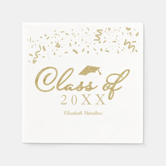 Klas van 2024 Gouden Script Afstudeerfeest Wit Servet (Voorkant)