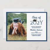 Klas van 2024 Navy Blauwe Afgestudeerde Foto Afstu Aankondiging (Voorkant)