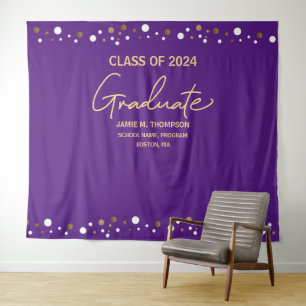 Klas van 2024 Paars Goud achtergrond diploma-uitre Wandkleed
