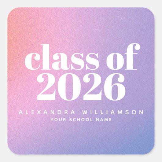 Klas van 2024 Paarse Gradiënt Aangepaste Afstudere Vierkante Sticker (Voorkant)
