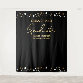 Klas van 2024 Zwart goud Op maat gemaakte afgradua Wandkleed